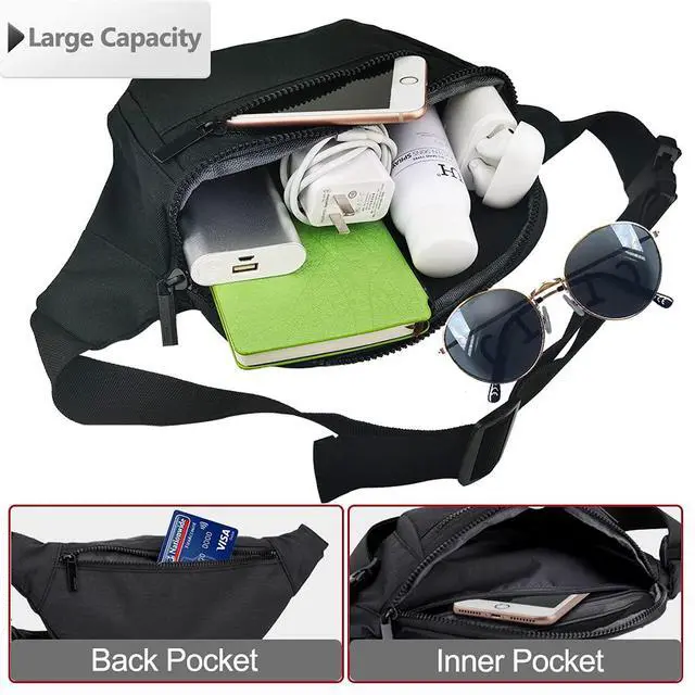 Alt view image 4 of 6 - Fanny Pack for Men Women,Crossbody Waist Bag Pack,Belt Bag for Travel Walking Running Hiking Cycling,Easy Carry Any Phone,Wallet (Black)