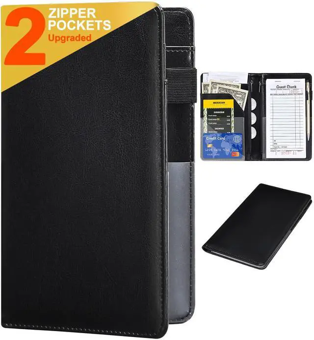 Main image of Server Books for Waitress - Leather Waiter Book Server Wallet with Zipper Pocket, Cute Waitress Book&Waitstaff Organizer with Money Pocket Fit Server ApronClassic Black