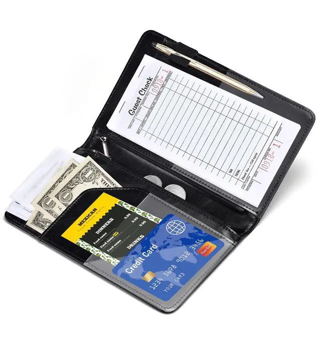 Alt view image 4 of 7 - Server Books for Waitress - Leather Waiter Book Server Wallet with Zipper Pocket, Cute Waitress Book&Waitstaff Organizer with Money Pocket Fit Server ApronClassic Black