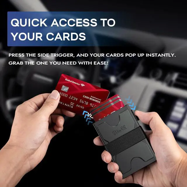 Alt view image 2 of 7 - Card Holder Wallets for Men - Slim Wallet Holds 6+6 Cards, Metal Card Holder, Minimalist RFID Blocking Wallets with Pop-Up Function, Ultra-Thin, Men's Accessories, Gifts for Him