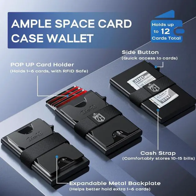 Alt view image 3 of 7 - Card Holder Wallets for Men - Slim Wallet Holds 6+6 Cards, Metal Card Holder, Minimalist RFID Blocking Wallets with Pop-Up Function, Ultra-Thin, Men's Accessories, Gifts for Him