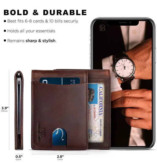 Alt view image 5 of 6 - RFID Blocking Slim Bifold Genuine Leather Minimalist Front Pocket Wallets for Men with Money Clip Thin Gift (Texas Brown 1.S)