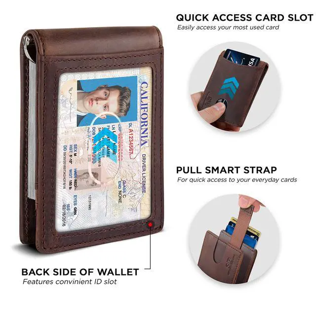 Alt view image 4 of 6 - RFID Blocking Slim Bifold Genuine Leather Minimalist Front Pocket Wallets for Men with Money Clip Thin Gift (Texas Brown 1.S)