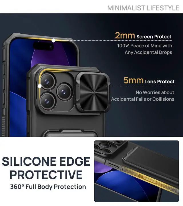 Alt view image 7 of 7 - for iPhone 17 Pro Max Case with Card Holder & Kickstand & Slide Camera Lens Cover & Camera Stand & Wallet, Military-Grade Heavy Duty Phone Case Cover for iPhone 17 Pro Max 5G 2025, Black