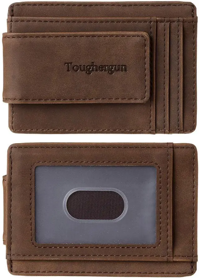 Main image of Slim Wallet for Men RFID Blocking Money Clip, Minimalist Front Pocket Credit Card Holder, Magnetic Thin Mens Wallets with ID Window(Coffee)