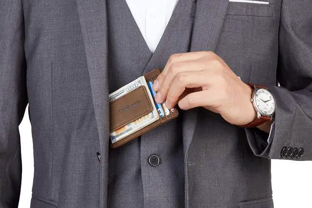 Alt view image 4 of 7 - Slim Wallet for Men RFID Blocking Money Clip, Minimalist Front Pocket Credit Card Holder, Magnetic Thin Mens Wallets with ID Window(Coffee)
