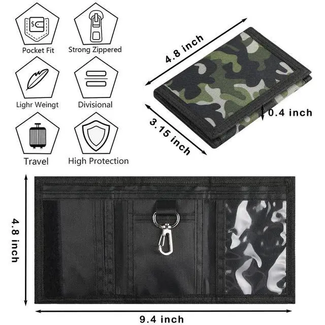 Alt view image 3 of 7 - Camo Kids Wallet for Boys Girls Teen, Cheap Little Boys Wallet for Kids Ages 4-5-6-7-8-9-10-12, Camouflage Youth Wallets w/ Zipper Coin Pocket, Tri Fold Child Childrens Wallet Novelty Birthday Gift