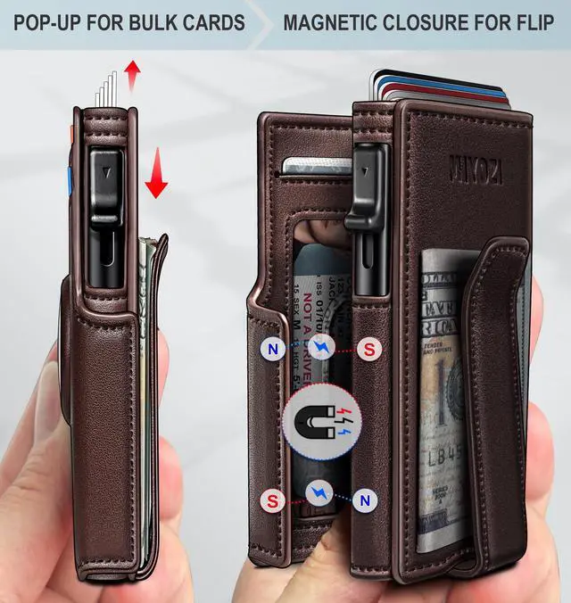 Alt view image 3 of 7 - Airtag Wallet for Men,with Money Clip 10 Cards Metal Case Smart Slim Pop Up Credit Card Holder Flip with Magnetic Closure RFID Blocking wallet with Gift Box