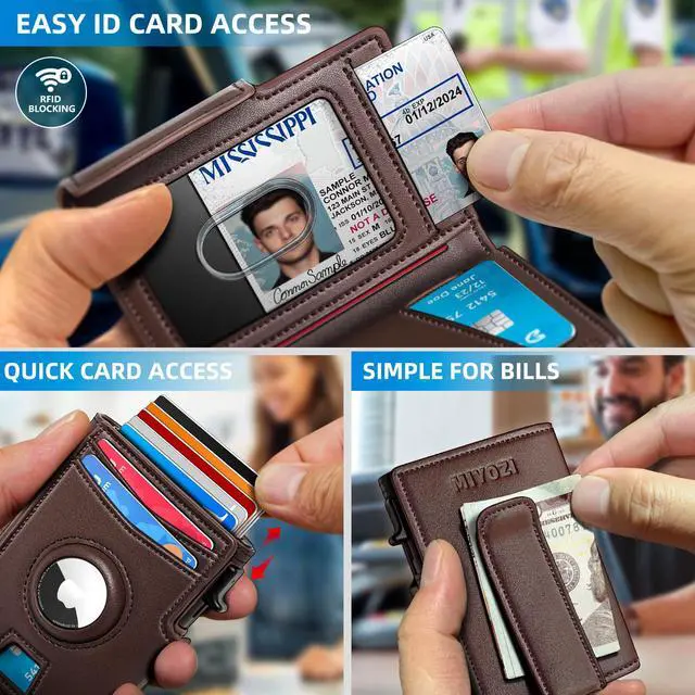 Alt view image 5 of 7 - Airtag Wallet for Men,with Money Clip 10 Cards Metal Case Smart Slim Pop Up Credit Card Holder Flip with Magnetic Closure RFID Blocking wallet with Gift Box