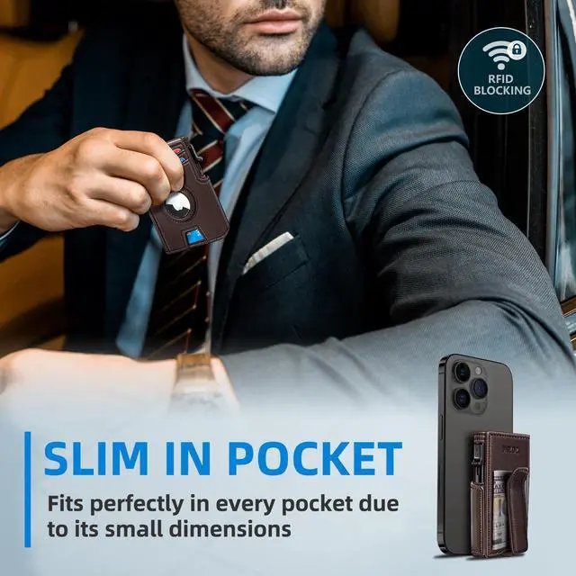 Alt view image 6 of 7 - Airtag Wallet for Men,with Money Clip 10 Cards Metal Case Smart Slim Pop Up Credit Card Holder Flip with Magnetic Closure RFID Blocking wallet with Gift Box