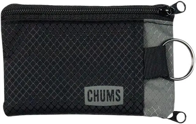 Main image of Surfshorts Wallet - Solid Colors Collection, Lightweight Slim Wallet with RFID Blocking Card & Clear ID Window - Zippered Minimalist Wallet w/Key Ring (Black/Gray)