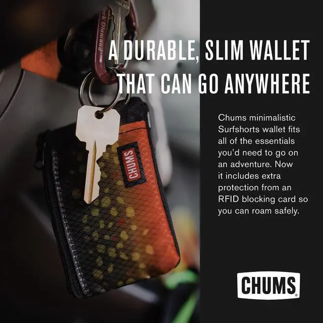 Alt view image 2 of 6 - Surfshorts Wallet - Solid Colors Collection, Lightweight Slim Wallet with RFID Blocking Card & Clear ID Window - Zippered Minimalist Wallet w/Key Ring (Black/Gray)