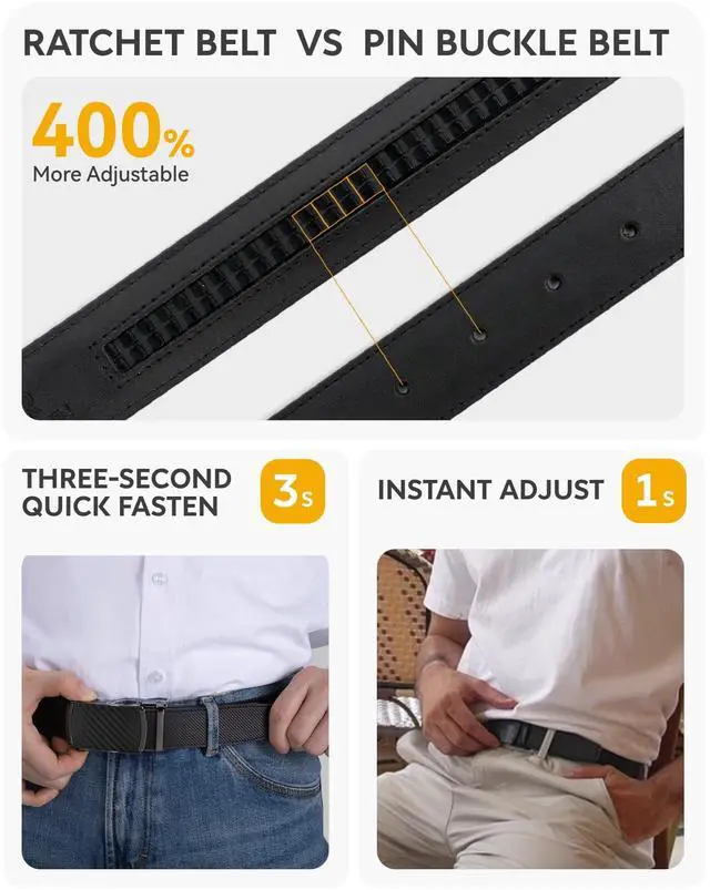 Alt view image 4 of 7 - Mens Belt - Mens Ratchet Belt Leather 1 3/8" for Dress Pant - Micro Adjustable Belt Fit Everywhere