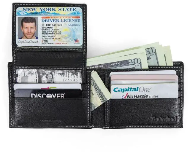 Alt view image 4 of 7 - Men's RFID Blocking Wallet Genuine Leather Passcase with Removable ID Holder, 6 Card Slots, 2 Billfold Pockets, Slim Design, Black, One Size