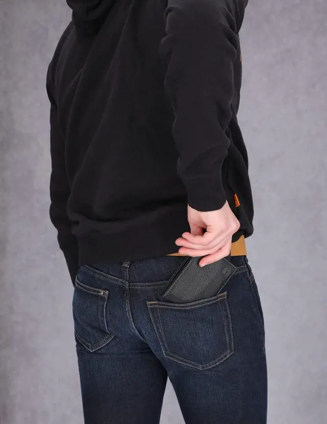 Alt view image 7 of 7 - Men's RFID Blocking Wallet Genuine Leather Passcase with Removable ID Holder, 6 Card Slots, 2 Billfold Pockets, Slim Design, Black, One Size