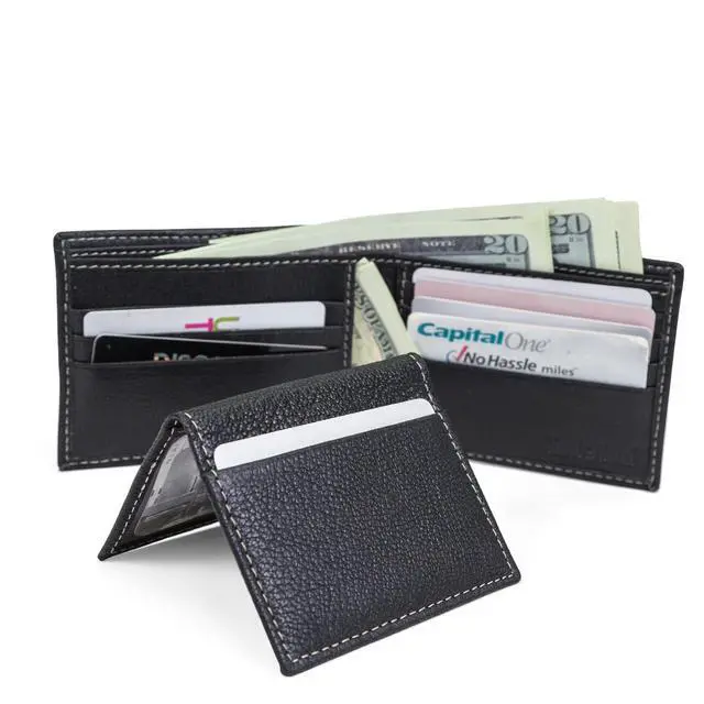 Alt view image 6 of 7 - Men's RFID Blocking Wallet Genuine Leather Passcase with Removable ID Holder, 6 Card Slots, 2 Billfold Pockets, Slim Design, Black, One Size