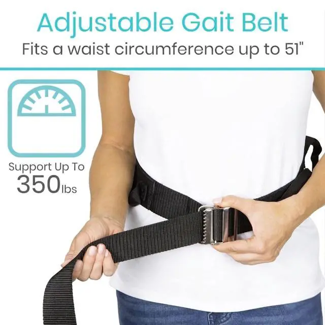 Alt view image 6 of 7 - Gait Belt (350lbs) Transfer Belt with Handles - Medical Nursing Safety Patient Assist - Bariatric, Elderly, Handicap, Physical Therapy - PT Gate Strap Quick Release Metal Buckle, Grabbing Teeth