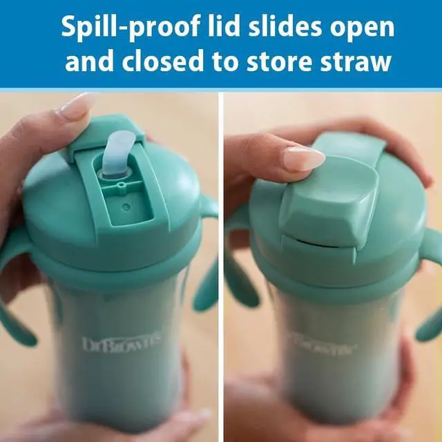 Alt view image 6 of 7 - Milestones Insulated Sippy Cup with Straw and Handles, Spill-Proof Tumbler with Lid, 2-Pack, Green, 10 oz/300 mL, BPA Free, 12m+