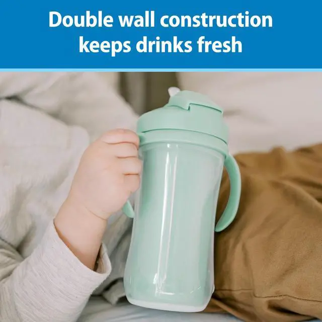 Alt view image 4 of 7 - Milestones Insulated Sippy Cup with Straw and Handles, Spill-Proof Tumbler with Lid, 2-Pack, Green, 10 oz/300 mL, BPA Free, 12m+