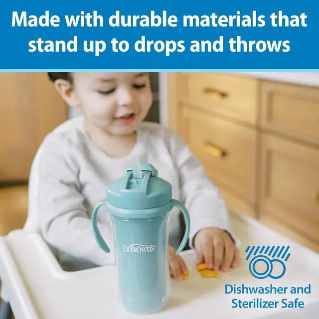 Alt view image 7 of 7 - Milestones Insulated Sippy Cup with Straw and Handles, Spill-Proof Tumbler with Lid, 2-Pack, Green, 10 oz/300 mL, BPA Free, 12m+