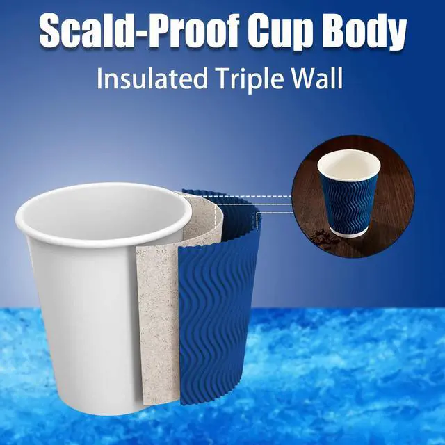 Alt view image 3 of 7 - Coffee Cups 12 oz - 120 Pack, 12 oz Disposable Paper Coffee Cups Insulated, Corrugated Kraft Ripple Wall Cup for Hot Beverage or Cold Drinks (Navy)