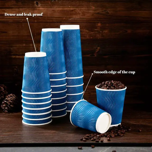 Alt view image 4 of 7 - Coffee Cups 12 oz - 120 Pack, 12 oz Disposable Paper Coffee Cups Insulated, Corrugated Kraft Ripple Wall Cup for Hot Beverage or Cold Drinks (Navy)
