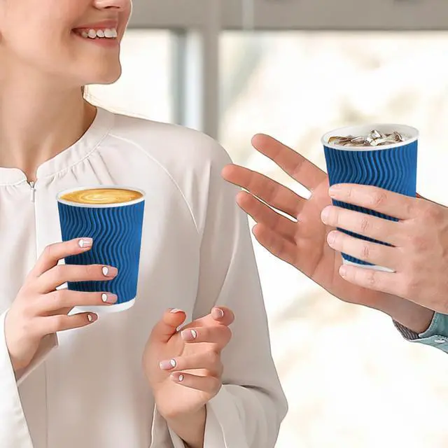 Alt view image 7 of 7 - Coffee Cups 12 oz - 120 Pack, 12 oz Disposable Paper Coffee Cups Insulated, Corrugated Kraft Ripple Wall Cup for Hot Beverage or Cold Drinks (Navy)