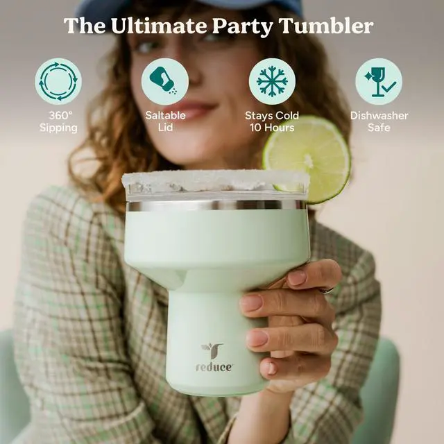 Alt view image 2 of 7 - Saltini 16 oz Cocktail Tumbler - Insulated Margarita Tumbler with Lid - Keeps Drinks Cold for 10 Hours - 360 Sippable Martini Glass Alternative - Shatterproof, Perfect for Parties - Daiquiri