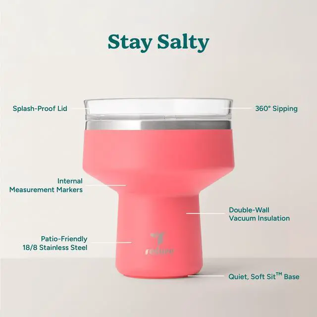 Alt view image 3 of 7 - Saltini 16 oz Cocktail Tumbler - Insulated Margarita Tumbler with Lid - Keeps Drinks Cold for 10 Hours - 360 Sippable Martini Glass Alternative - Shatterproof, Perfect for Parties - Daiquiri