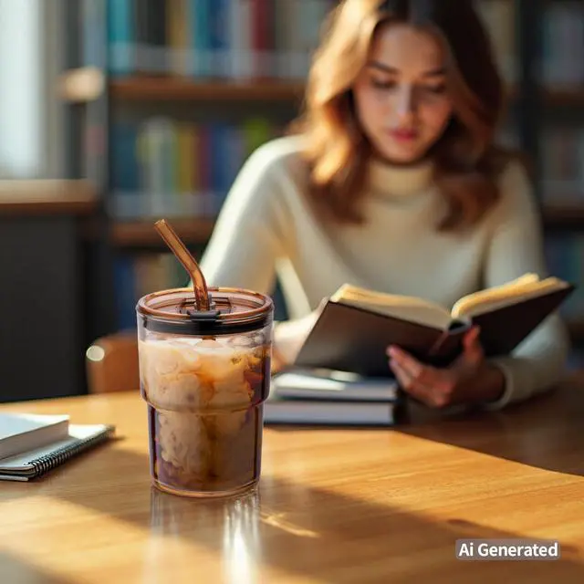 Alt view image 6 of 7 - 13oz/400ml Tumbler Water Glass, Cups with Straw and Lid Sealed Carry on for Coffee, Iced Tea, Thick Wall Insulated Glass Cup (Amber)