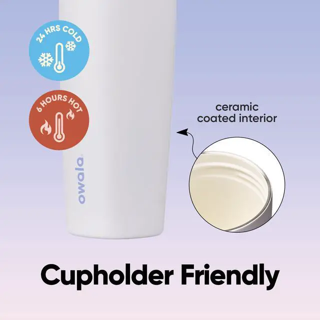 Alt view image 4 of 7 - SmoothSip Slider Ceramic-Lined Insulated Stainless Steel Coffee Tumbler, No Metallic Taste Reusable Travel Mug, Hot Iced Coffee Cup, BPA Free 20 oz, Candy Coated