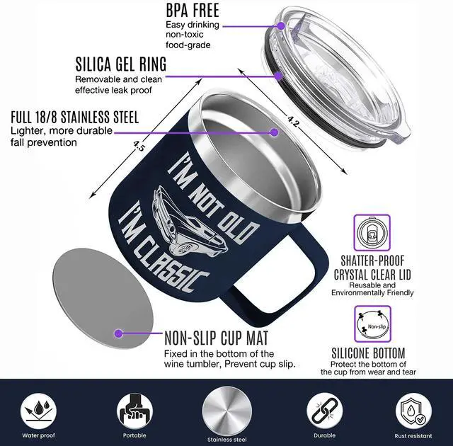 Alt view image 3 of 7 - Dad Gifts from Daughter, Son, Kids on Fathers Day - Fathers Day Gift for Grandpa - Birthday gifts for Grandpa - Dad Birthday gifts - Funny Mug 14oz, Navy Insulated Stainless Steel