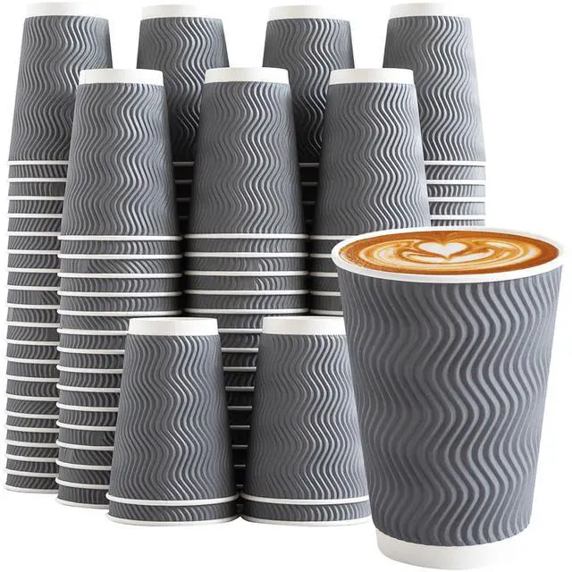 Main image of Coffee 120 Pack Cups 12 oz, Corrugated Insulated Ripple Wall Disposable Paper Cups for Hot Beverage or Cold Drinks Office/Home/Cafe/Party/Travel (Gray)