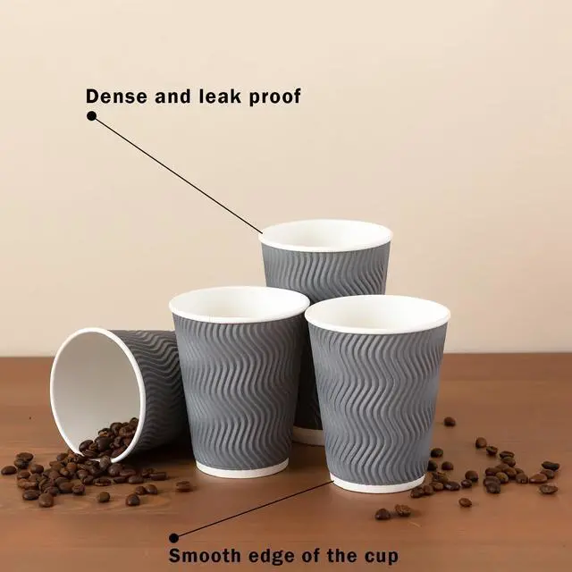 Alt view image 4 of 7 - Coffee 120 Pack Cups 12 oz, Corrugated Insulated Ripple Wall Disposable Paper Cups for Hot Beverage or Cold Drinks Office/Home/Cafe/Party/Travel (Gray)