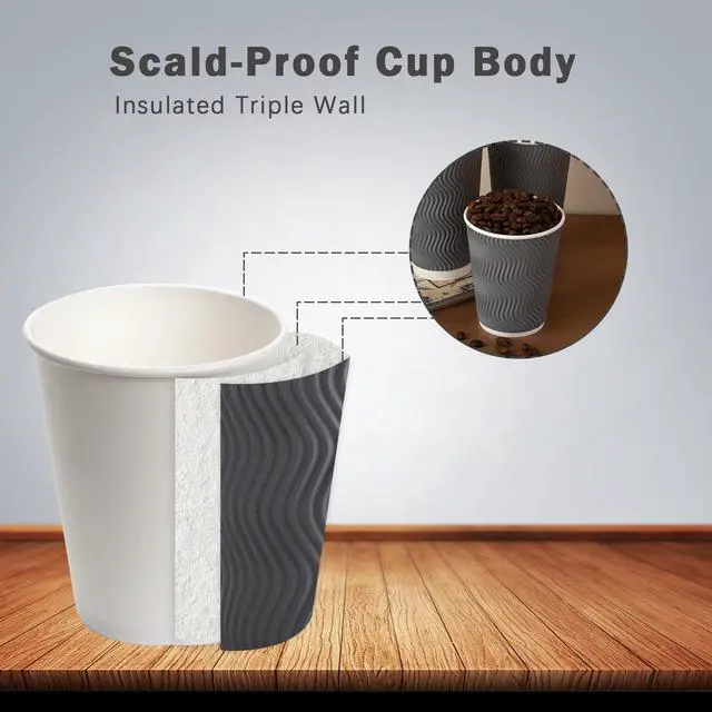 Alt view image 3 of 7 - Coffee 120 Pack Cups 12 oz, Corrugated Insulated Ripple Wall Disposable Paper Cups for Hot Beverage or Cold Drinks Office/Home/Cafe/Party/Travel (Gray)