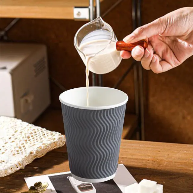 Alt view image 5 of 7 - Coffee 120 Pack Cups 12 oz, Corrugated Insulated Ripple Wall Disposable Paper Cups for Hot Beverage or Cold Drinks Office/Home/Cafe/Party/Travel (Gray)