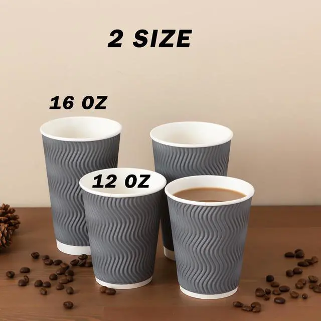 Alt view image 6 of 7 - Coffee 120 Pack Cups 12 oz, Corrugated Insulated Ripple Wall Disposable Paper Cups for Hot Beverage or Cold Drinks Office/Home/Cafe/Party/Travel (Gray)