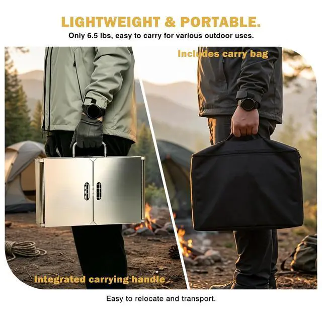 Alt view image 6 of 7 - Portable Tabletop Charcoal Grill, Foldable Stainless Steel Mini BBQ Grill with Carry Bag, Lightweight Small Camping Picnic Travel Tailgating Patio Grill