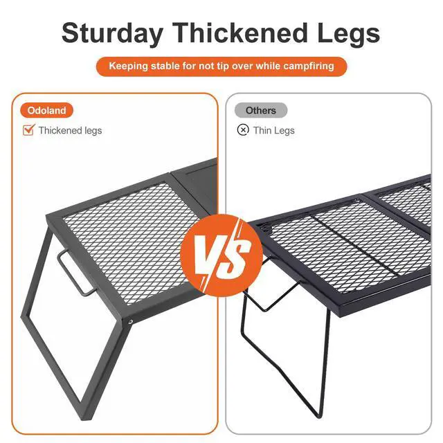Alt view image 5 of 7 - Folding Campfire Grill, Heavy Duty Steel Mesh Grate with Folding Legs and Storage Bag, Portable Camping Grates, Over Fire Pit Grill Rack for Outdoor Cooking and Bonfire