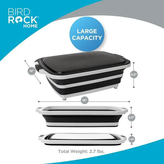 Alt view image 3 of 7 - Collapsible Large BBQ Prep Tub w/Cutting Board, Multi-Function Grill Caddy w/Colander & Lid, Portable Silicone Dish Bowl for Picnic, Tailgate, Camping - Black