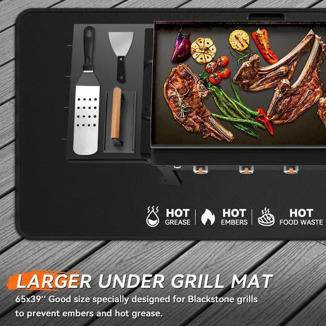 Alt view image 2 of 7 - 65x39 inches Large Under Grill Mats for Blackstone, Double-Sided Fireproof Outdoor Grill Protective Mat, Oilproof Waterproof BBQ Fire Pit Fireplace Mat