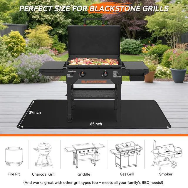 Alt view image 3 of 7 - 65x39 inches Large Under Grill Mats for Blackstone, Double-Sided Fireproof Outdoor Grill Protective Mat, Oilproof Waterproof BBQ Fire Pit Fireplace Mat