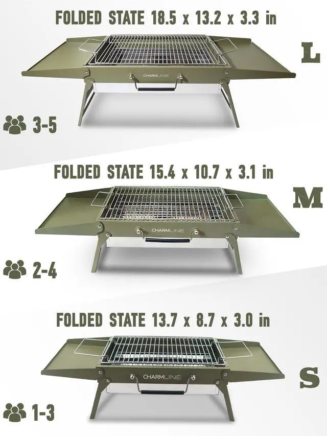 Alt view image 6 of 7 - 14 x 9 inches Small Portable Charcoal BBQ Grill, Foldable Compact Camping Barbecue for 13 People, Ideal for Garden, Beach, Picnic & Tabletop Use, Green