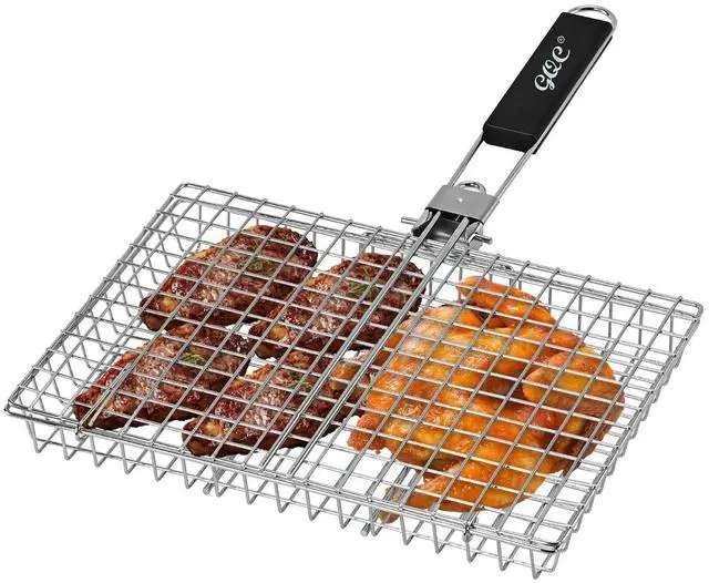 Main image of Portable BBQ Grill Basket, Fish Grill Baskets ,Folding Portable Fish Grilling Rack For Grill, 12.6x8.82x 1.97Inch, Heat-Resistant Handle, Stainless Steel Grill Basket For Veggies, Shrimp, Meat Cook
