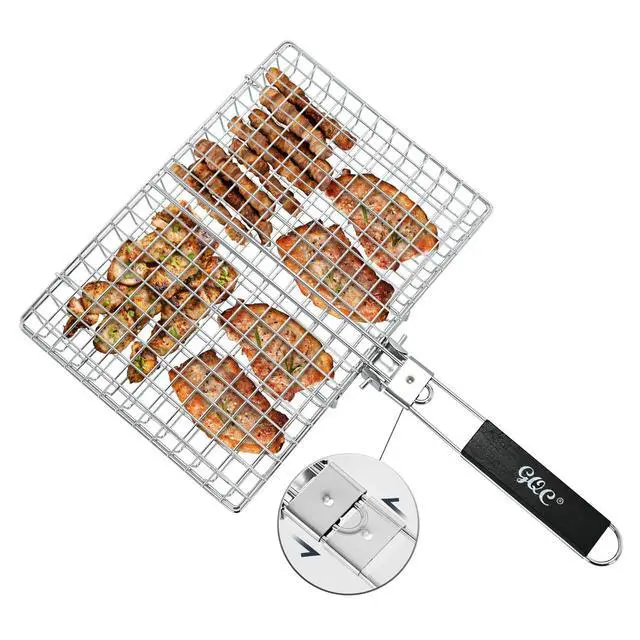 Alt view image 2 of 6 - Portable BBQ Grill Basket, Fish Grill Baskets ,Folding Portable Fish Grilling Rack For Grill, 12.6x8.82x 1.97Inch, Heat-Resistant Handle, Stainless Steel Grill Basket For Veggies, Shrimp, Meat Cook