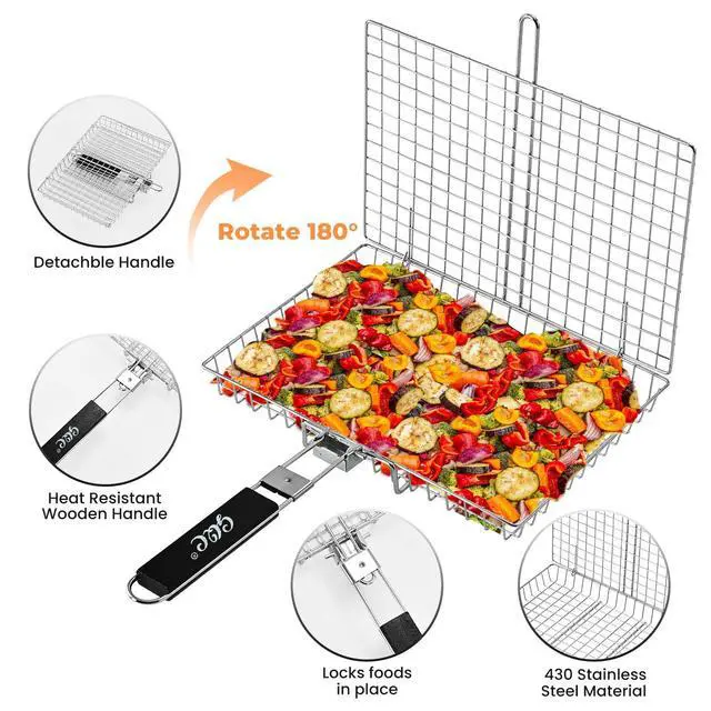 Alt view image 4 of 6 - Portable BBQ Grill Basket, Fish Grill Baskets ,Folding Portable Fish Grilling Rack For Grill, 12.6x8.82x 1.97Inch, Heat-Resistant Handle, Stainless Steel Grill Basket For Veggies, Shrimp, Meat Cook