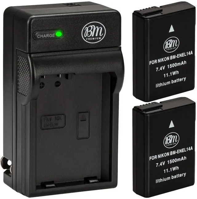 Main image of Pack of 2 EN-EL14A Batteries and Charger for Nikon D3100, D3200, D3300, D3400, D3500, D5100, D5200, D5300, D5500, D5600, DF, Coolpix P7000, P7100, P7700 Digital SLR Cameras