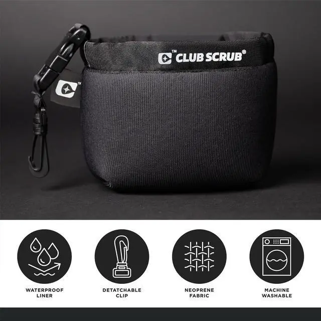 Alt view image 2 of 7 - Original Golf Club and Golf Ball Cleaning Bag, Clean Face Technology Liner, Waterproof Neoprene Exterior, Detachable Clip, Machine Washable, Cleans Club Grooves, Golf Towel, Black