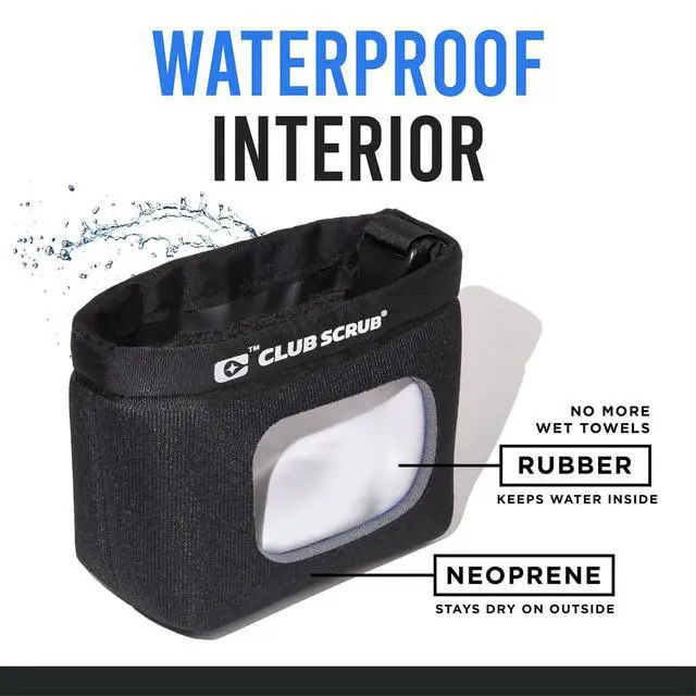 Alt view image 3 of 7 - Original Golf Club and Golf Ball Cleaning Bag, Clean Face Technology Liner, Waterproof Neoprene Exterior, Detachable Clip, Machine Washable, Cleans Club Grooves, Golf Towel, Black
