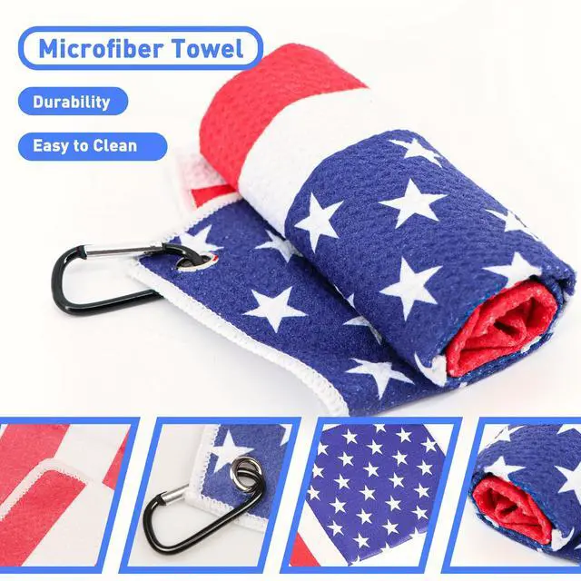 Alt view image 3 of 7 - Club Brush and Amercian Flag Golf Towels, Golf Groove Cleaner Cleaning kit, Golf Accessories Cleaner Tool with Strong Magnet Stick to Golf Clubs or Bag (3-in-1 Accessories)